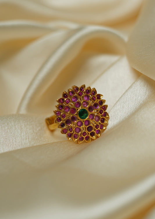 Shubha Anguli Premium Gold Finish Ring with Stonework