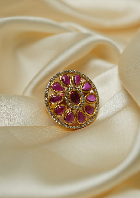 Madhura Nupura Premium Gold Finish Ring with Stonework