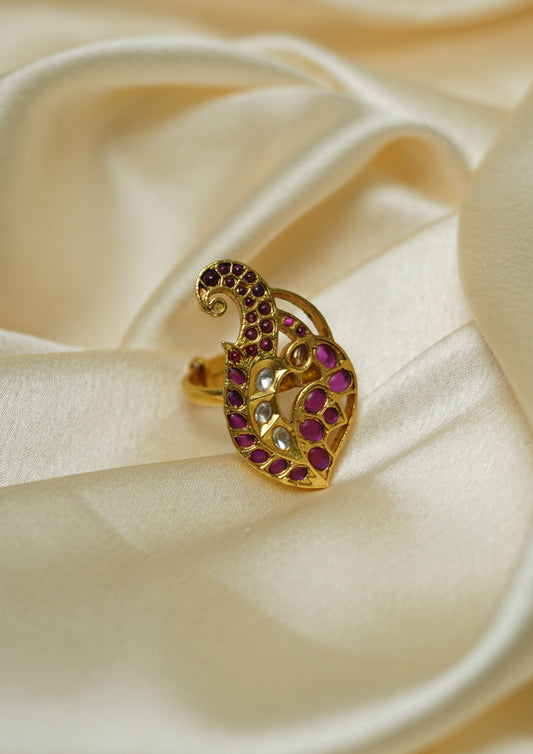 Ananya Sringara Premium Gold Finish Ring with Stonework
