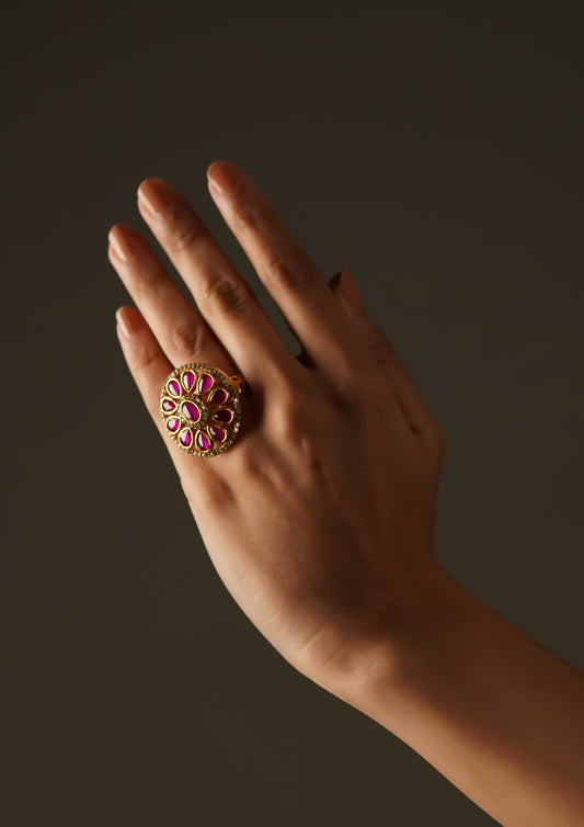 Vrinda Prakasha Premium Gold Finish Ring with Stonework