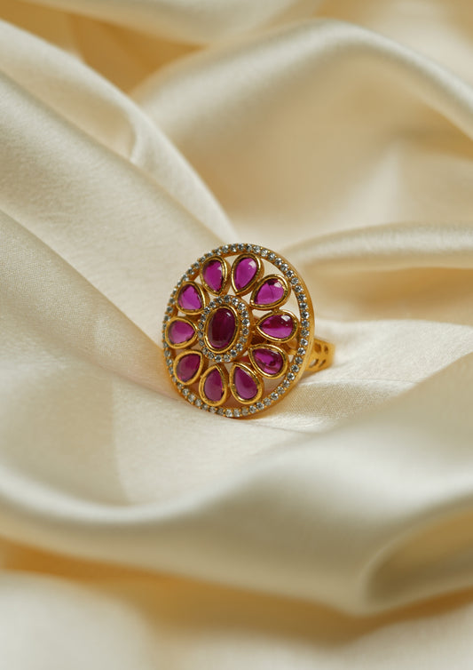 Vrinda Prakasha Premium Gold Finish Ring with Stonework