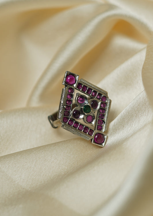 Shringara Kundala Premium Oxidized Silver Finish Ring with Stonework