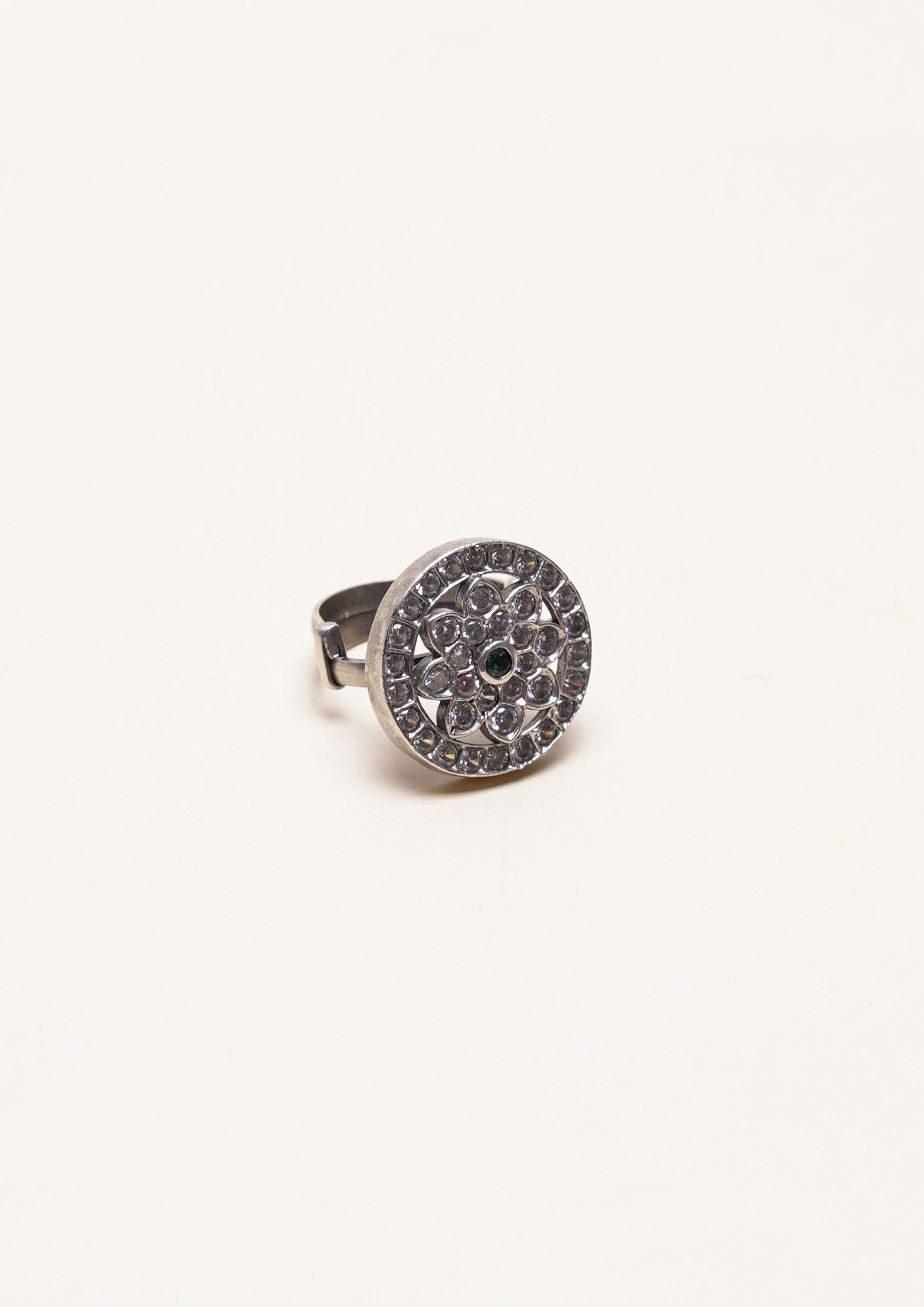 Sukhmani Varsha Premium Oxidized Silver Finish Ring with Stonework