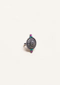 Abhiruchi Keshara Premium Oxidized Silver Finish Ring with Stonework