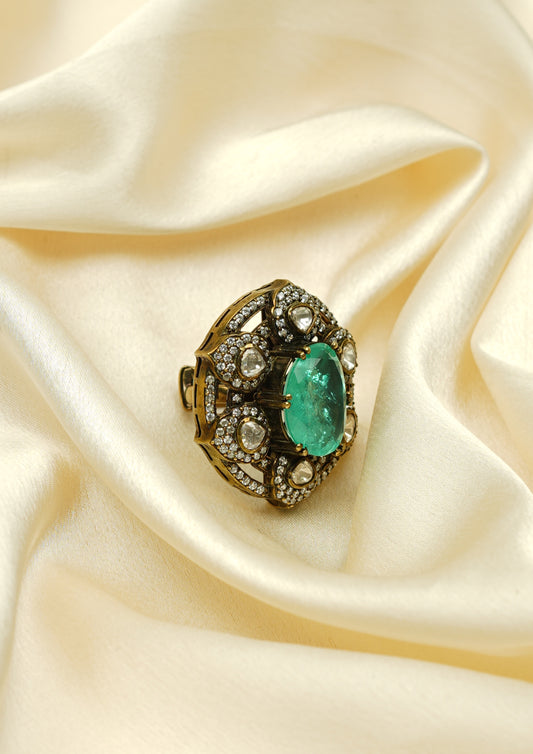 Shilpa Malika Victorian Golden Hue Finish Ring with Stone Work