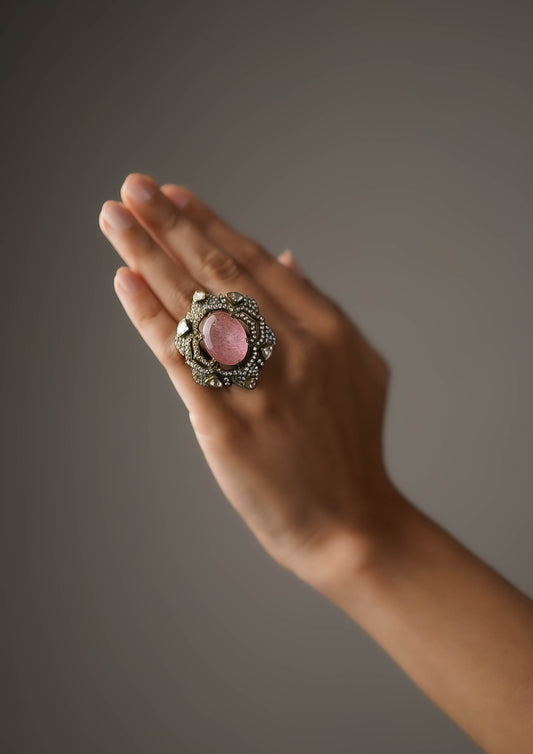 Shubha Kanta Victorian Golden Hue Finish Ring with Stone Work